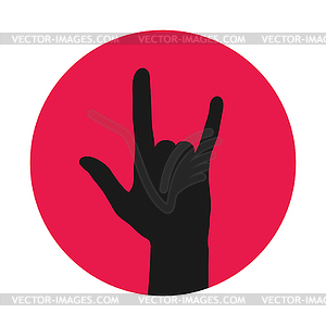 Hard rock horns sign. Silhouette of Hand showing rock - vector image