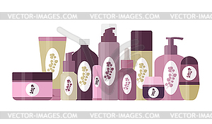 Set of cosmetic tools for daily beauty routine - vector clip art