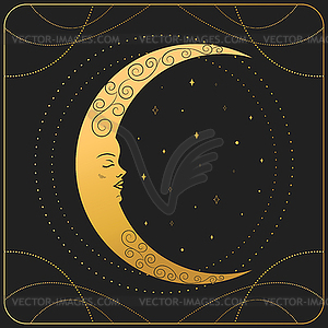 Лунный серп. Золотой небесный фон - векторная иллюстрация