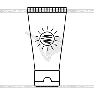 Line icon of a sunscreen product. SPF summer skincare - vector clip art