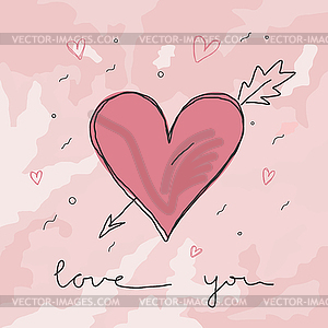 Valentines Day card with a casually drawn heart  - vector clip art