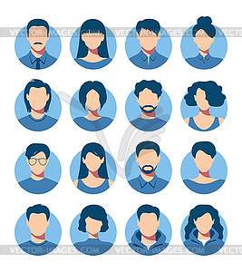 Abstract female and male faceless portraits, avatars - vector clipart