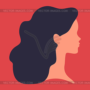 Абстрактный безликий женский профиль на красном фоне - векторный графический клипарт