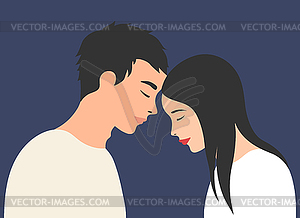 Guy and Girl standing head to head. Portrait of lovers. - vector image