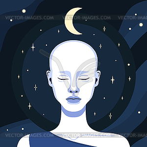 Beautiful bald woman with closed eyes  - vector clip art