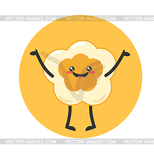 Cute cartoon popcorn character on yellow background - vector clipart / vector image