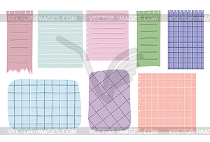 Set of colorful paper notes. Lined and squared sticker  - vector clipart