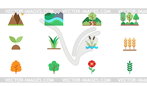 Nature icons set in flat style. Pack of bright icons  - vector clipart