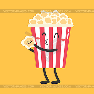 Cute cartoon popcorn character on yellow background - royalty-free vector clipart