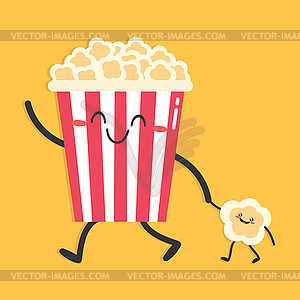 Cute cartoon popcorn character on yellow background - vector clipart