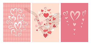 Set of posters with doodle hearts in different shapes - color vector clipart