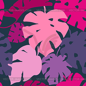 Colored monstera leaves seamless pattern - vector clip art