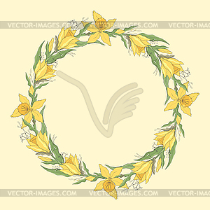 Daffodil wreath template. Narcissus. Vector hand drawn  - vector image