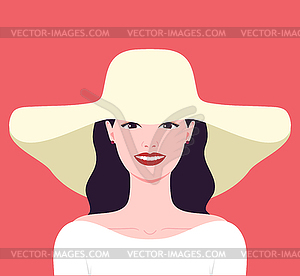 Portrait of a beautiful woman in a hat - vector image