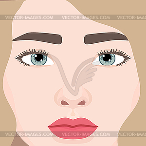 Beautiful woman face close up. Woman with wavy hair - royalty-free vector clipart