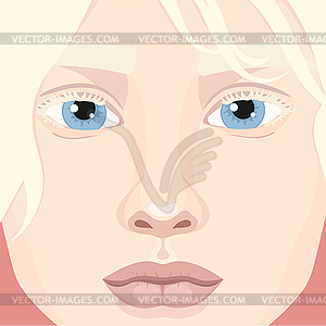 Beautiful albino girl face close up - vector image