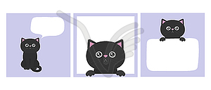 Cute black kitten set in frame with copy space - vector image