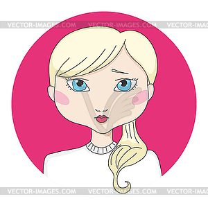 Cartoon blonde haired girl with blue eyes. Girl avatar  - vector clipart