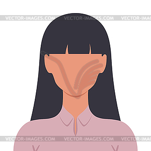 Abstract faceless young woman with bangs hairstyle - vector clipart