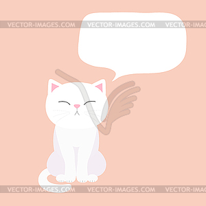 Cartoon white cat sitting with a blank speech bubble - vector image