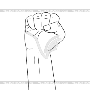 Raised hand with a fist. Empty contour - vector image