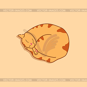 Well sleeping ginger cat curled up. Cute red tabby cat. - vector image