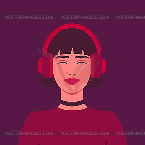 Young woman listening to music in headphones - royalty-free vector image