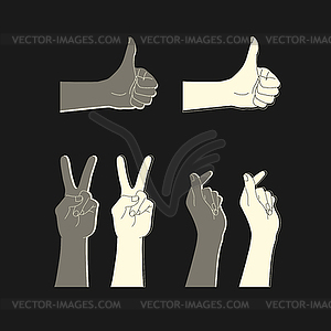 Set of human hands with different gestures - vector image