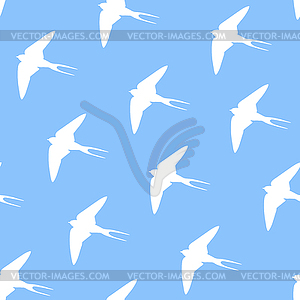 Martin bird silhouette seamless pattern. White swallows - vector clip art