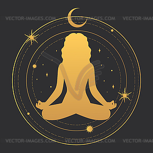 Golden colored abstract meditating woman silhouette - vector image