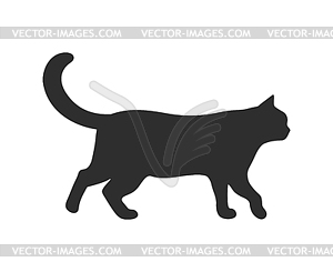 Силуэт гуляющей кошки, выделенный на белом фоне - рисунок в векторе