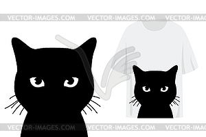 T shirt print design with cat silhouette with eyes - vector EPS clipart