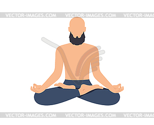 Abstract bald man with beard sitting in lotus pose - vector clip art