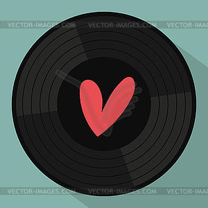 Vinyl record disk with heart. Retro vintage emblem - vector clipart