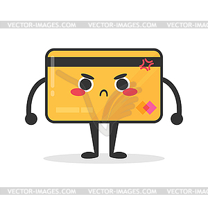 Cute cartoon credit card character is angry - vector image