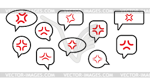 Red anime anger symbol collection. Angry anime icon set - vector clip art