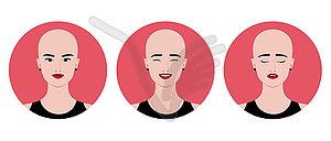 Set of avatars of beautiful bald young woman - vector image