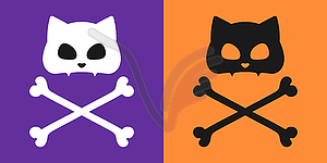 Cat skull with crossbones set. Cat Jolly Roger. Vector  - vector clip art