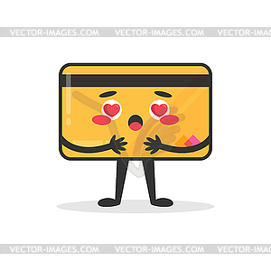 Cute cartoon credit card character in love - vector image