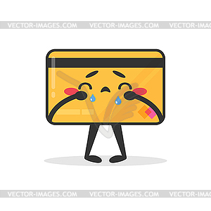 Cute cartoon credit card character is crying - vector image