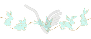 Garland with cute hand drawn rabbits decorated - vector image