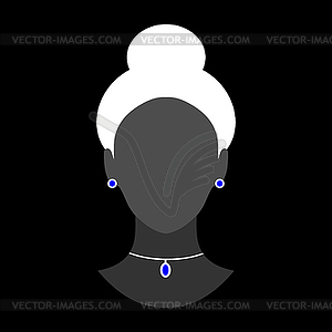 Abstract faceless woman silhouette in blue necklace - vector clipart