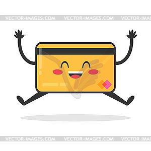 Cute cartoon credit card character. Plastic bank card  - vector image