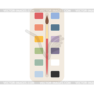 Paint box with paint brush isolated on white background - vector clipart