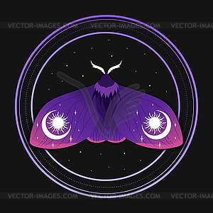 Celestial background with a purple moth. Butterfly  - vector image