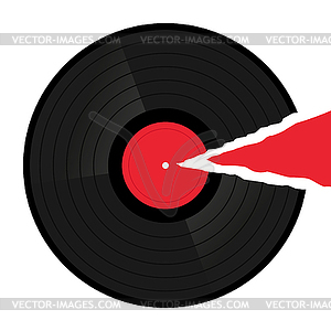 Виниловый диск с оторванным кусочком бумаги изолирован  - векторный клипарт / векторное изображение