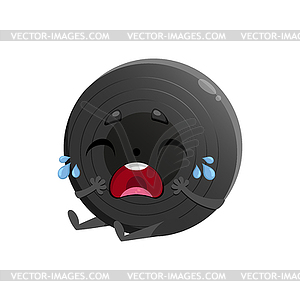 Cute cartoon vinyl record character is crying - vector clipart