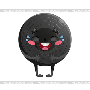 Cute cartoon vinyl record character is laughing. Vinyl  - stock vector clipart