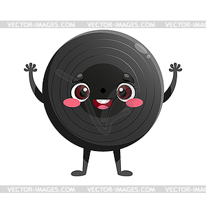 Cute cartoon vinyl record character is smiling - vector clip art