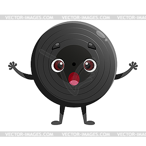 Cute cartoon vinyl record character is surprised. Vinyl - vector image